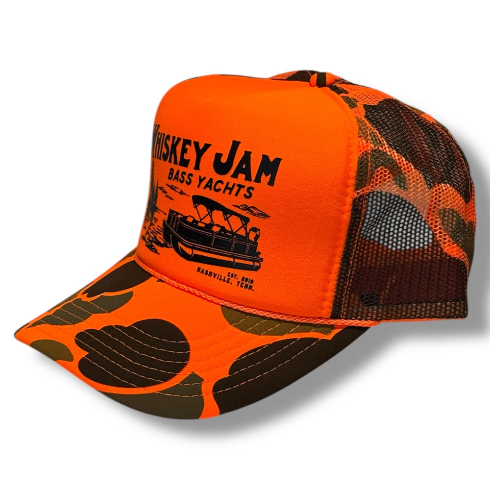 WJ Bass Yachts Blaze Orange Camo Foam Trucker